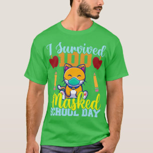 Jag Överlevt 100 Mask School Days Cat Lover Teache T Shirt