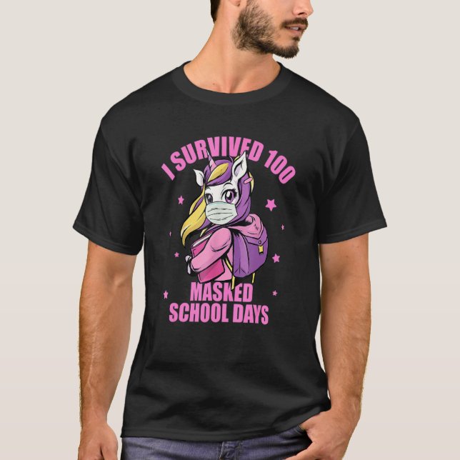 Jag Överlevt 100 Mask School Days Kids Virtuell Sc T Shirt (Framsida)