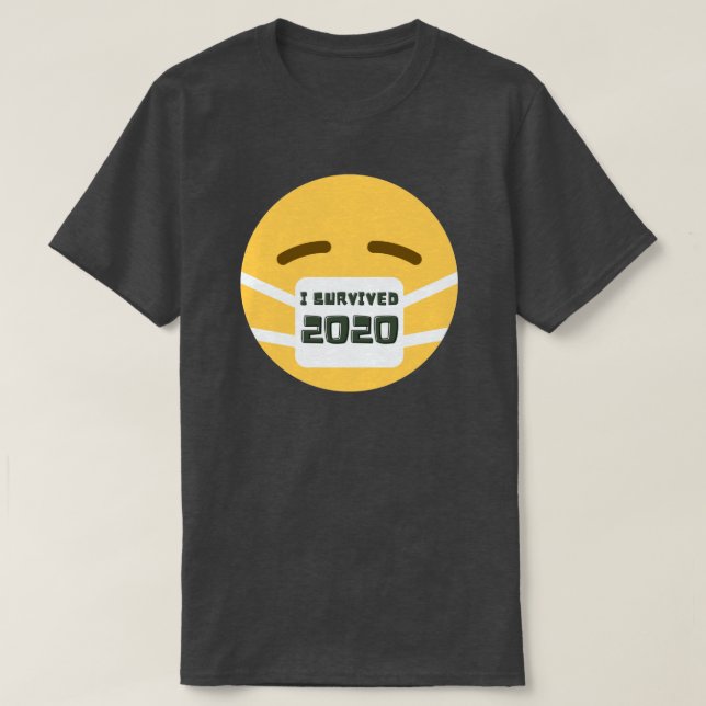 Jag Överlevt 2020 Mask Emoji T Shirt (Design framsida)