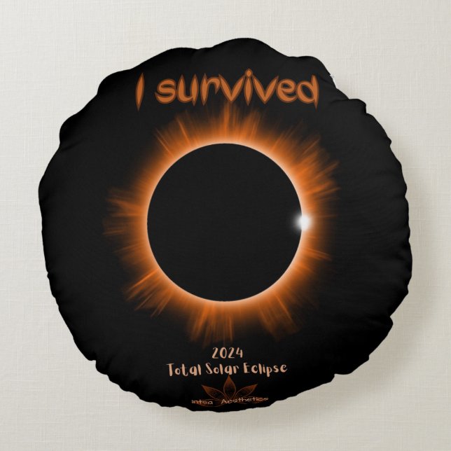 Jag Överlevt 2024 Solar Eclipse Round Pillow Rund Kudde (Baksidan)