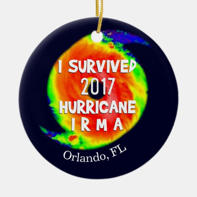 Jag ÖVERLEVT HURRICANE IRMA på din plats Julgransprydnad Keramik (Framsidan)