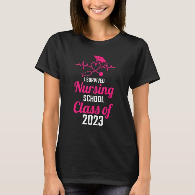 Jag Överlevt sjuksköterskeskolan Studenten 2023 T Shirt (Framsida)