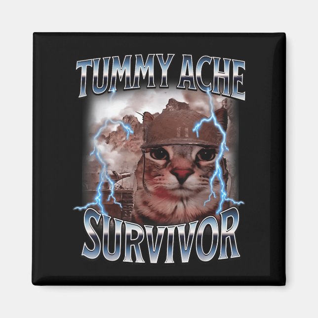 Jag Överlevt Todays Tummy Ache Survivor Funny Cat  Magnet (Framsidan)