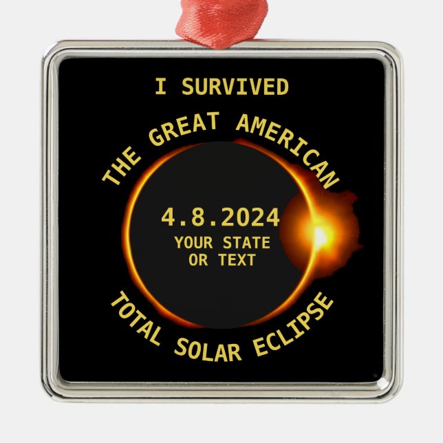 Jag Överlevt Total Solar Eclipse 4.8.2024 USA Julgransprydnad Metall (Framsidan)