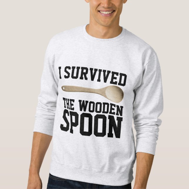 Jag ÖVERLEVT WOODEN SPOON, Lustigt T-shirts Lång Ärmad Tröja (Framsida)