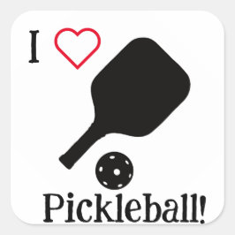 Jag ❤️ Pickleball i svart, vitt och rött dekal. Fyrkantigt Klistermärke