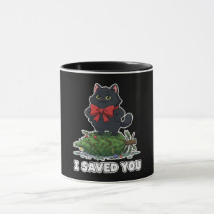 "Jag räddade dig" Rolig svart katt julgran Mugg