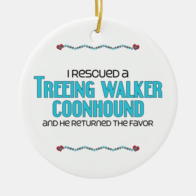 Jag räddade en Treeing fotgängareCoonhound (den Julgransprydnad Keramik (Framsidan)