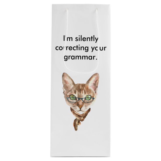 Jag rättar tyst din Grammar Cat Vin-bag (Framsidan)