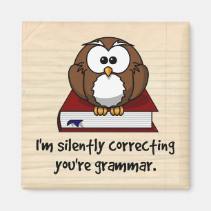 Jag rättar tyst din Grammar Wise Uggla Magnet