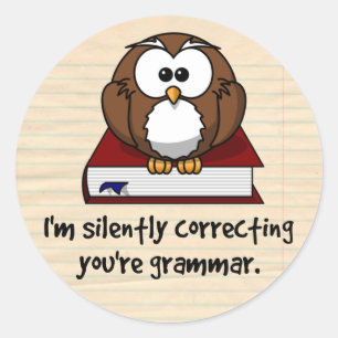 Jag rättar tyst din Grammar Wise Uggla Runt Klistermärke