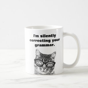 Jag rättar tyst din grammatik katt mugg