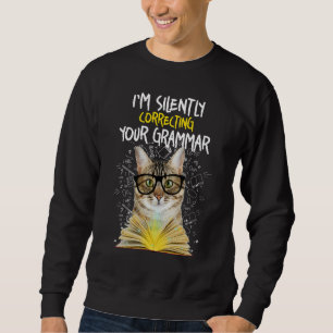 Jag rättar tyst din grammatik - kattengelska lång ärmad tröja