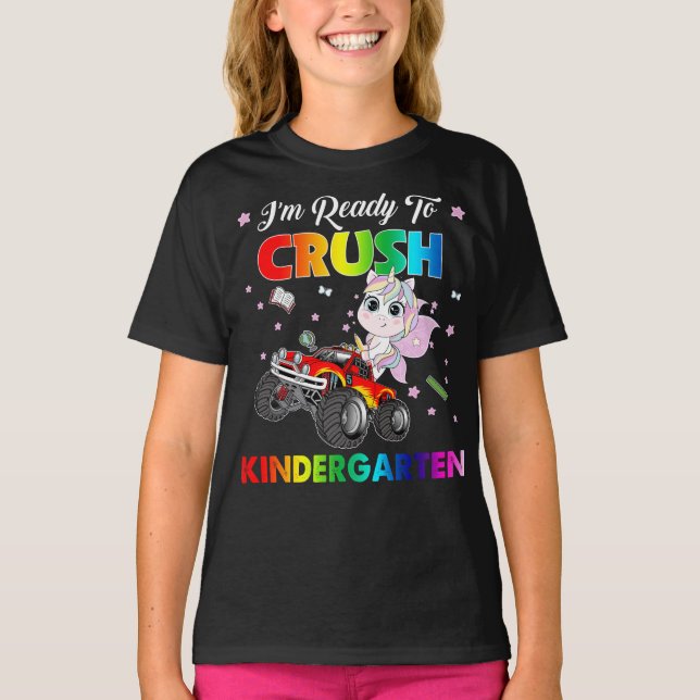 Jag Redo att krossa Kindergarten Lastbil Unicorn b T Shirt (Framsida)