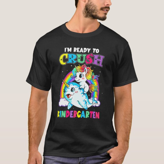 Jag Redo att krossa Kindergarten Unicorn tillbaka  T Shirt (Framsida)