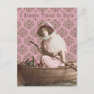 "Jag reser alltid i Stil" Vintage Collage Vykort