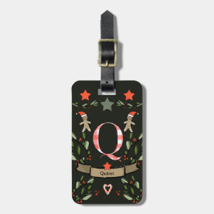Jag reser till jul i monogram Q med namn Bagagebricka