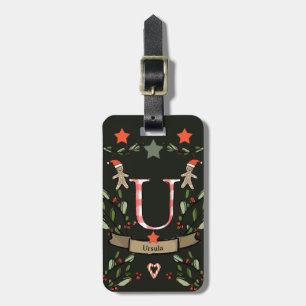 Jag reser till jul i monogram U med namn Bagagebricka