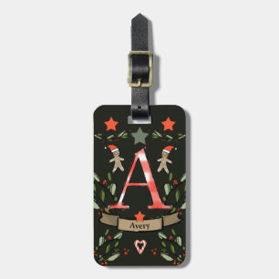 Jag reser till julmonogram A med namn Bagagebricka