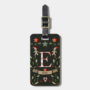 Jag reser till julmonogrammet E med namn Bagagebricka