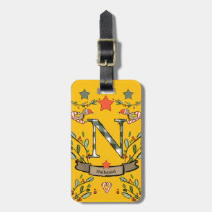 Jag reser till julmonogrammet "N" med namn Bagagebricka