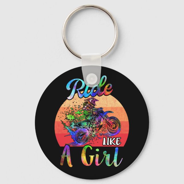 Jag Ride som en tjej Dirt Bike Watercolor Nyckelring (Framsida)