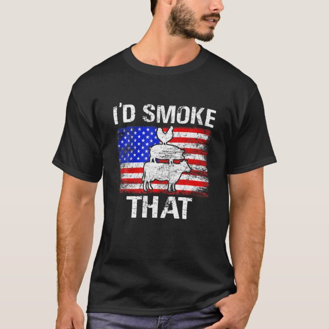 Jag röker att Cow Gris Chicken American Flagga 4Th T Shirt (Framsida)