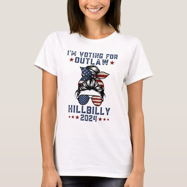 Jag röstar för utslaget Hillbilly 2024 US Flagga T Shirt (Framsida)