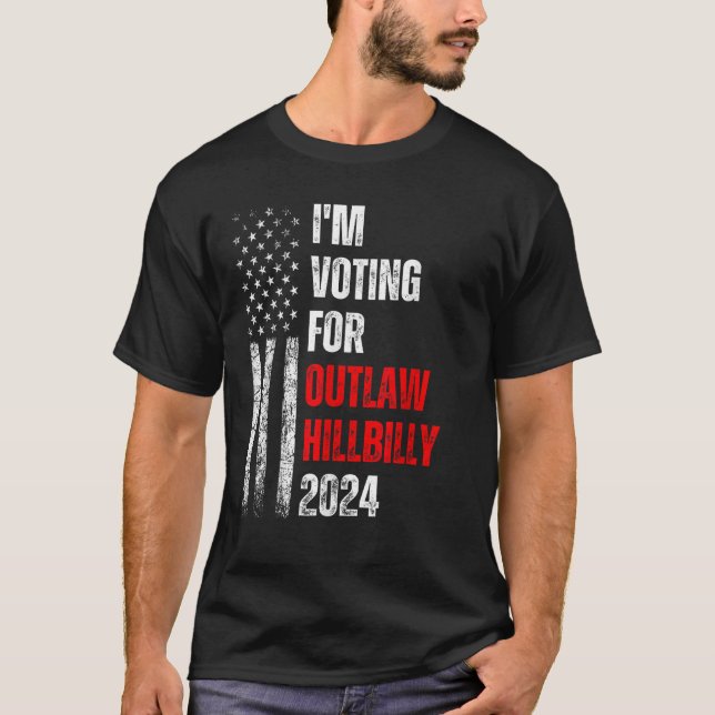 Jag röstar för utslaget Hillbilly 2024 US Flagga T Shirt (Framsida)