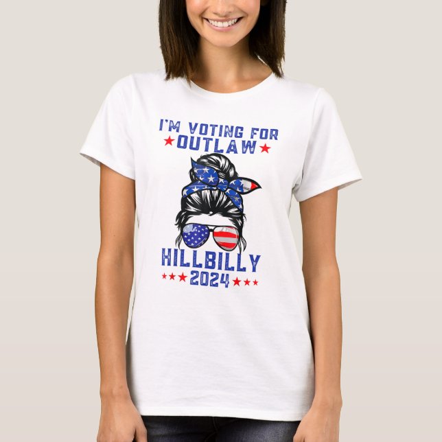 Jag röstar för utslaget Hillbilly 2024 US Flagga T Shirt (Framsida)