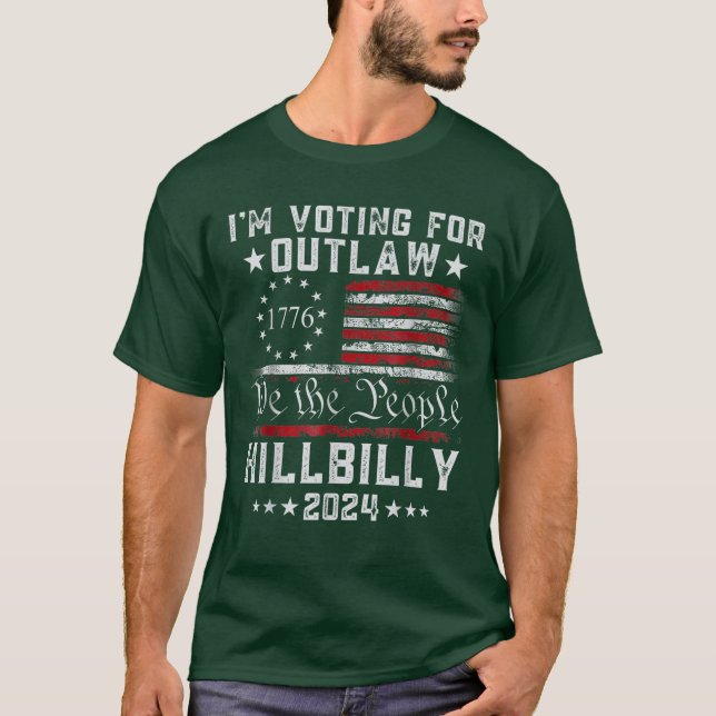 Jag röstar för utslaget Hillbilly 2024 US Flagga T Shirt (Framsida)