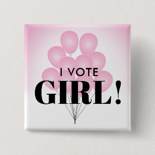 Jag röstar om Rosa Balloons Gender Reveal Party Knapp