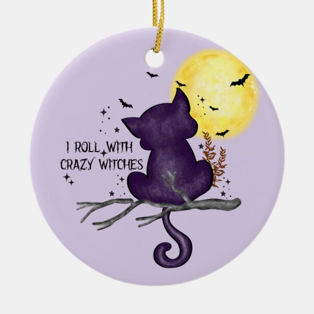 Jag rullar med vassa vinklar - svart katt och full julgransprydnad keramik (Framsidan)