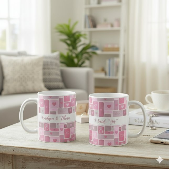 Jag Sa Ja Rosa Förlovningsmodern Skrift Kaffemugg (Skapare uppladdad)
