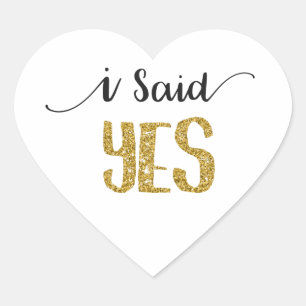 Jag sa JES Bröllop Sticker w/Guld Glitter Brev Hjärtformat Klistermärke