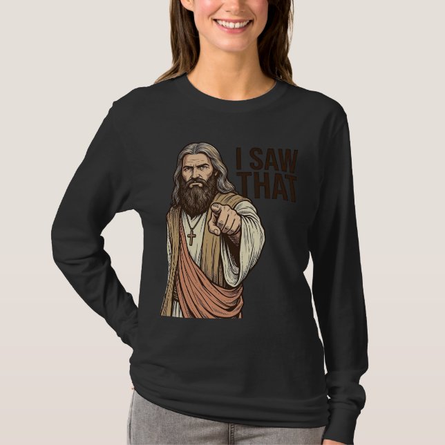 Jag Såg Den Religiösa Pekande Vintage Gravyr Tröja (Framsida)