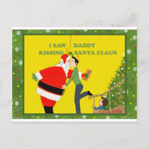 Jag såg pappa Kissing Jultomten Gay jul Helg Vykort