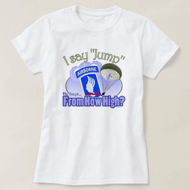 Jag säger jump [173:e flygburen] t-shirt (Design framsida)