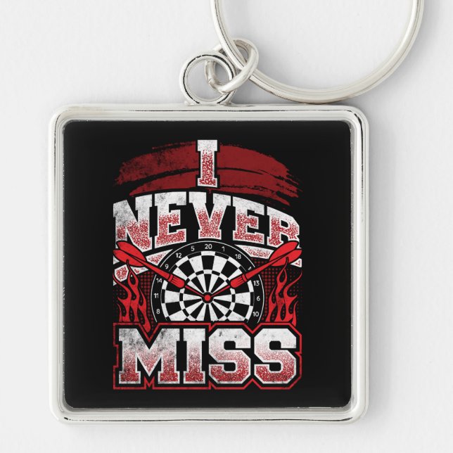 Jag saknar aldrig Premium Dart Fyrkantig Silverfärgad Nyckelring (Framsidan)