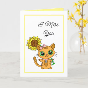 Jag saknar dig Cute Cat och Solros Kort