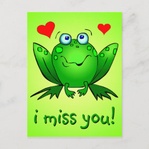 Jag saknar dig Cute Grönt Frog Hearts Vykort