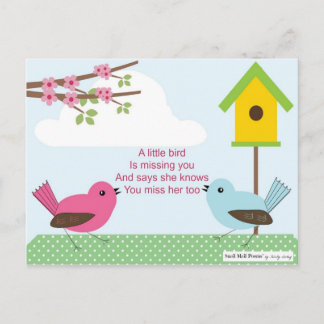 Jag saknar dig dikt från en tjej: Fågelhus och 2 f Vykort