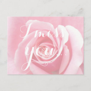 Jag saknar dig, Handwrite Typography Rosa ros Vykort