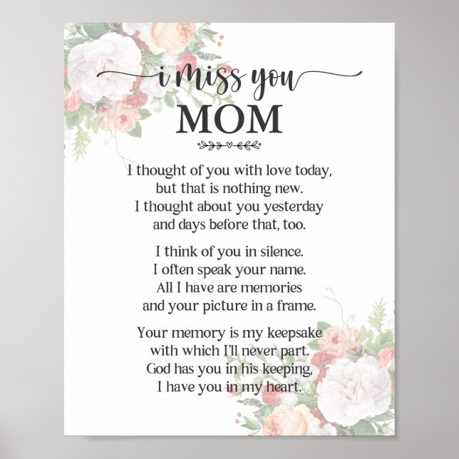 Jag saknar dig Mamma Dikt Poster (Framsidan)