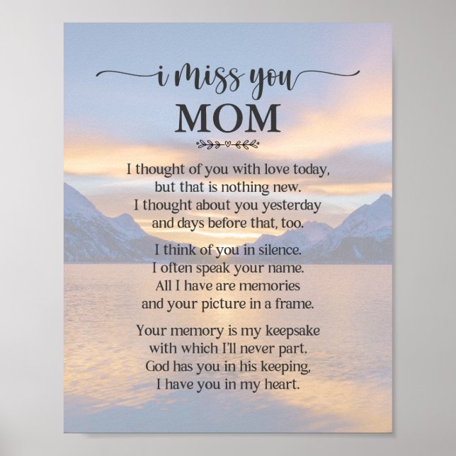Jag Saknar Dig Mamma Dikttavla Poster (Framsidan)