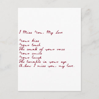 Jag saknar dig, My Kärlek Dikt Vykort