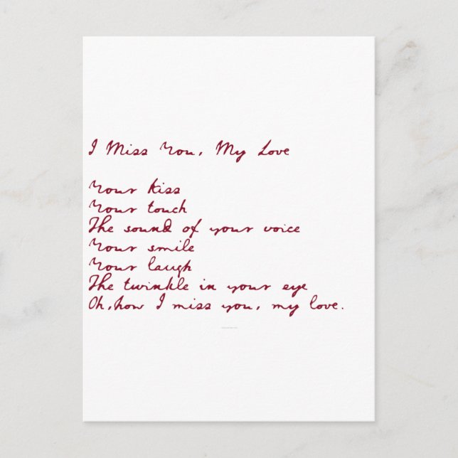 Jag saknar dig, My Kärlek Dikt Vykort (Framsida)