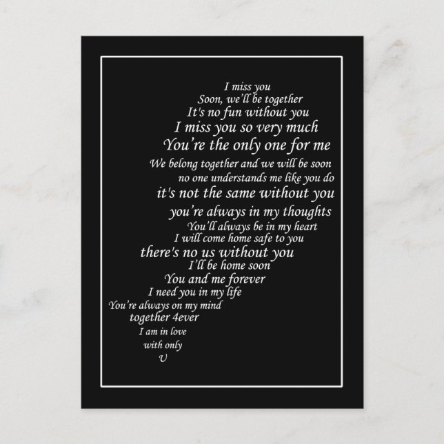 Jag saknar dig också i halva hjärtat vykort (Framsida)