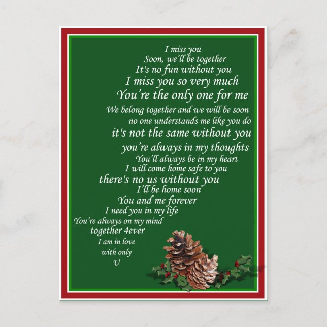 Jag saknar dig också i halva hjärtjulen helg vykort (Framsida)