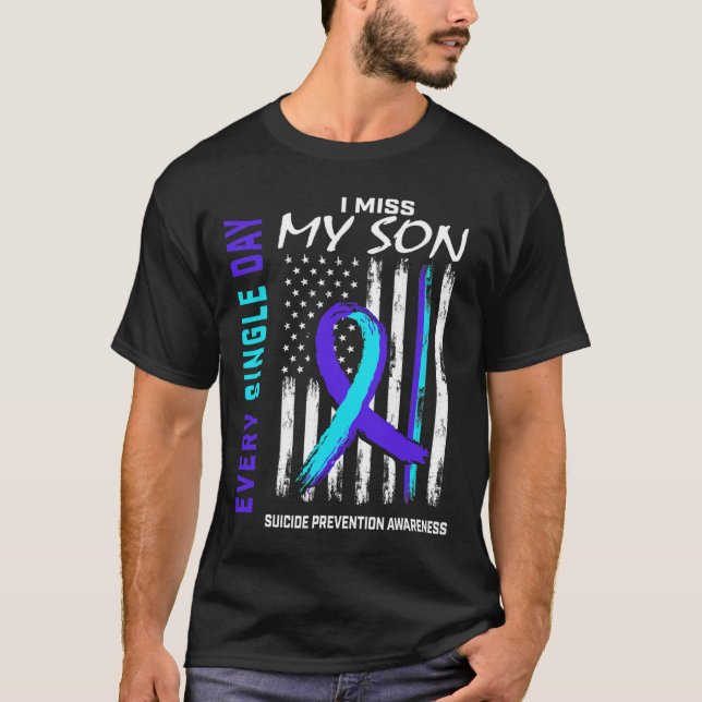 Jag saknar min son Suicide Prevention Awareness Am T Shirt (Framsida)